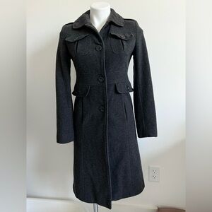 Kenneth Cole Reaction Charcoal Gray Military Wool Coat 2 Wool Blend
